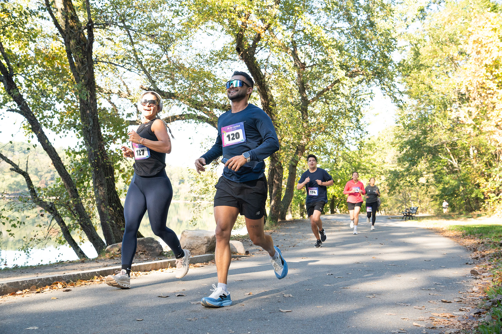 Runners celebrating at the finish line